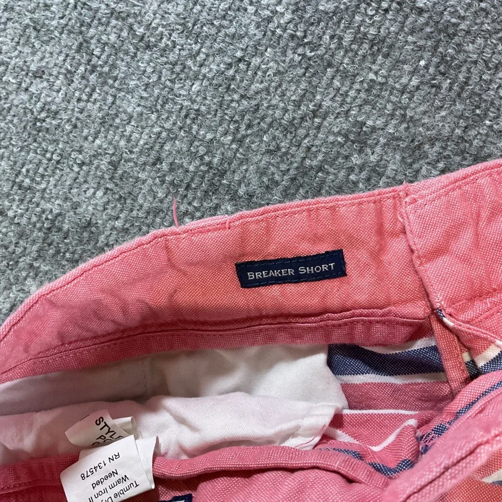 Vineyard Vines Breaker Shorts Mens 36 Salmon Pink Navy White Striped Cotto Chino
